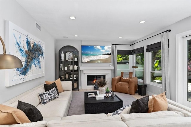 12 Argos, Laguna Niguel, CA 92677 - living area featuring a glass covered fireplace and recessed lighting