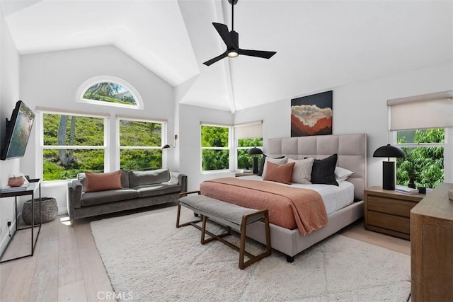 12 Argos, Laguna Niguel, CA 92677 - bedroom with multiple windows, wood-type flooring, a ceiling fan, and high vaulted ceiling