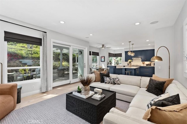 12 Argos, Laguna Niguel, CA 92677 - living area with plenty of natural light, recessed lighting, light wood finished floors, and a ceiling fan