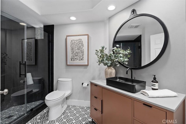 12 Argos, Laguna Niguel, CA 92677 - full bath with recessed lighting, vanity, a shower stall, and tile patterned floors