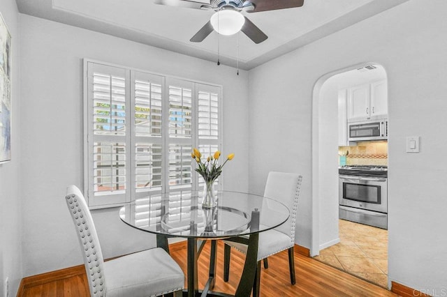 4719 Constance Dr, San Diego, CA 92115 - dining room with ceiling fan, wood finished floors, and baseboards