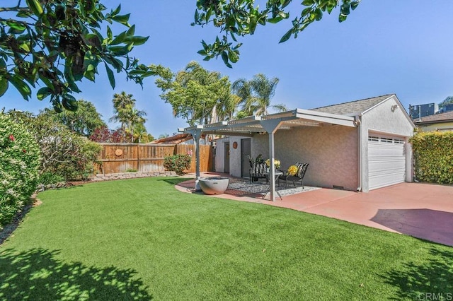 4719 Constance Dr, San Diego, CA 92115 - view of yard with an attached garage, driveway, and a patio area