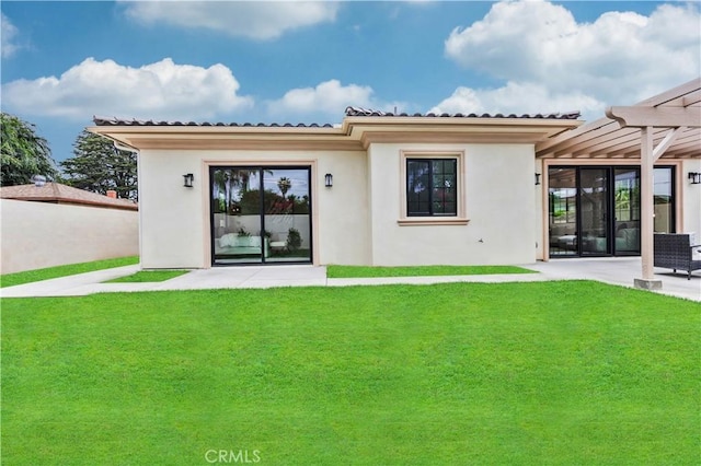 4947 Heleo Ave, Temple City, CA 91780 - rear view of property featuring a patio area, a pergola, stucco siding, and a yard