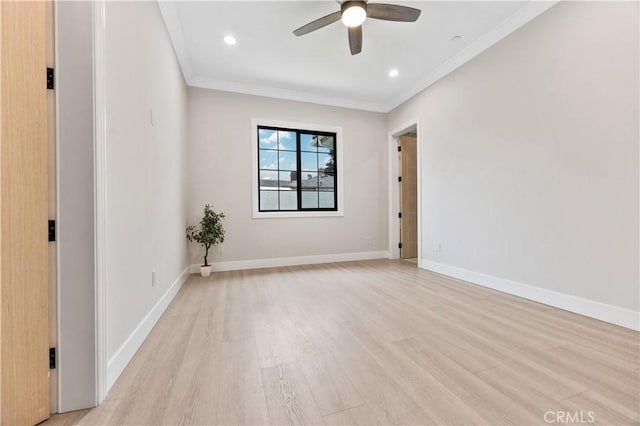 4947 Heleo Ave, Temple City, CA 91780 - empty room with crown molding, light wood-style floors, ceiling fan, baseboards, and recessed lighting