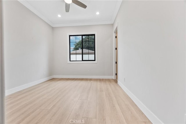 4947 Heleo Ave, Temple City, CA 91780 - unfurnished room featuring ornamental molding, light wood-style floors, ceiling fan, baseboards, and recessed lighting
