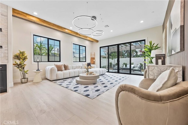 4947 Heleo Ave, Temple City, CA 91780 - living room with recessed lighting, light wood-type flooring, a chandelier, and baseboards