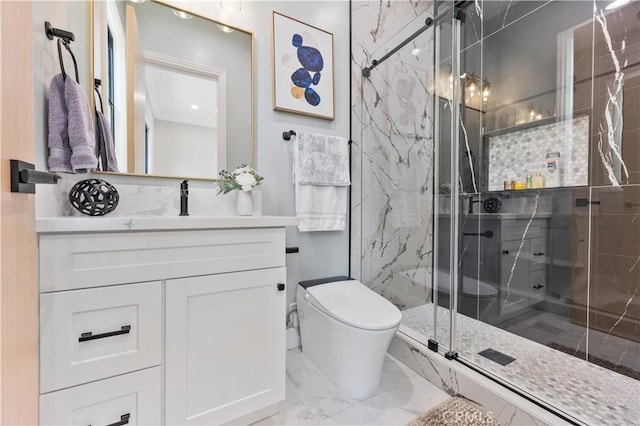 4947 Heleo Ave, Temple City, CA 91780 - full bath featuring toilet, marble finish flooring, vanity, and a marble finish shower