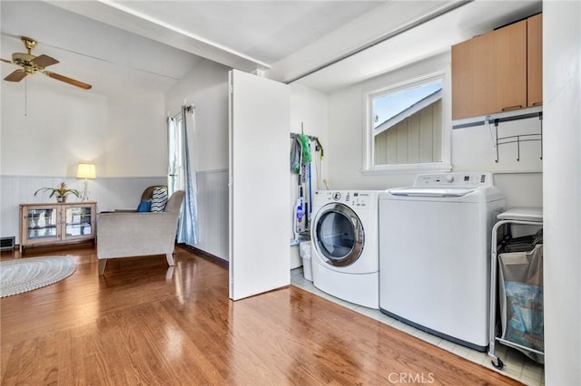 8213 Ocean View Ave, Whittier, CA 90602 - washroom featuring washer and dryer, wood finished floors, and ceiling fan
