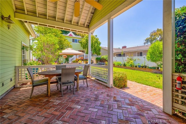 8213 Ocean View Ave, Whittier, CA 90602 - view of patio / terrace featuring a ceiling fan and outdoor dining space