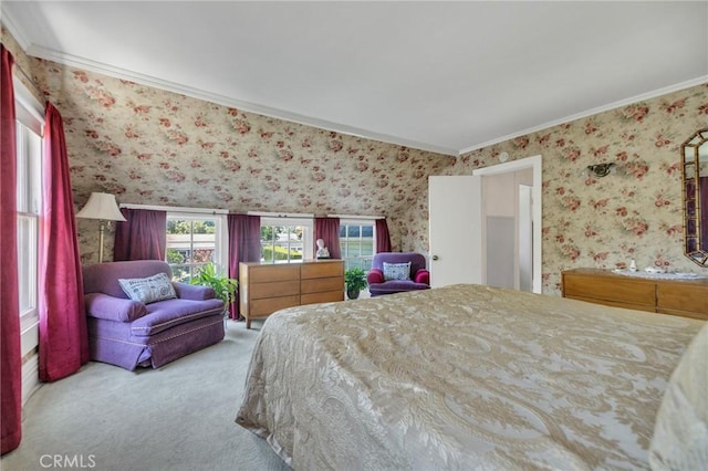 8213 Ocean View Ave, Whittier, CA 90602 - carpeted bedroom with wallpapered walls and ornamental molding