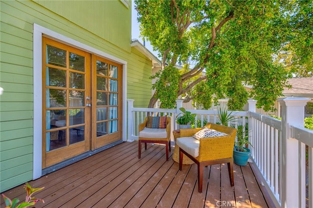 8213 Ocean View Ave, Whittier, CA 90602 - wooden terrace with french doors