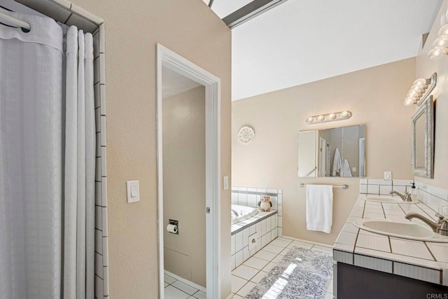 3016 Alta Vista Dr, Fallbrook, CA 92028 - full bathroom with tile patterned flooring, double vanity, and a bath