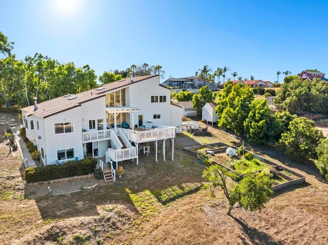 3016 Alta Vista Dr, Fallbrook, CA 92028 - back of house featuring stairs, a pergola, a deck, and stucco siding