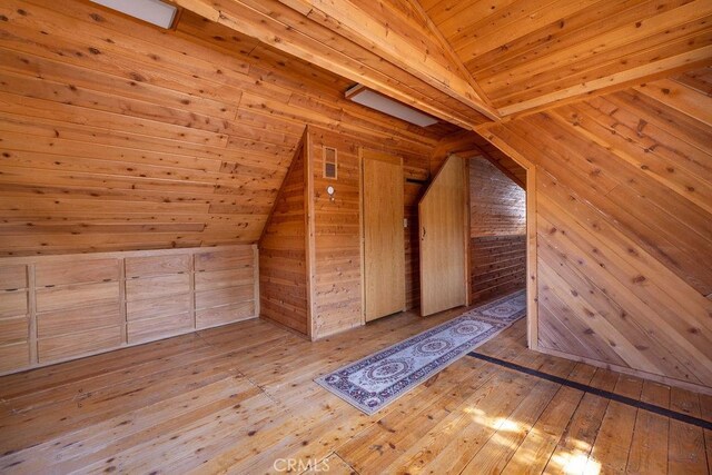 817 E Mountain View Blvd, Big Bear City, CA 92314 - bonus room with lofted ceiling, wood walls, wood-type flooring, and wooden ceiling