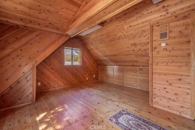 817 E Mountain View Blvd, Big Bear City, CA 92314 - additional living space with light wood-style floors, wooden walls, and wooden ceiling