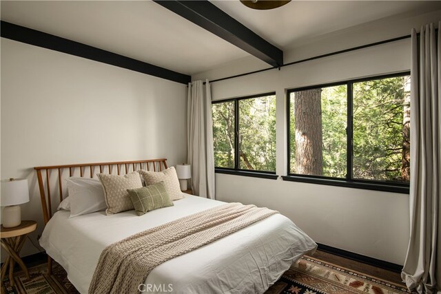 607 Old Toll Rd, Lake Arrowhead, CA 92352 - bedroom with beamed ceiling
