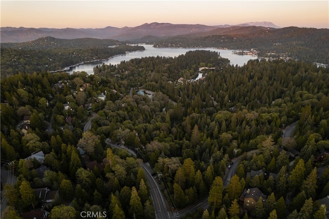 607 Old Toll Rd, Lake Arrowhead, CA 92352 - aerial view at dusk of a water and mountain view and a view of trees
