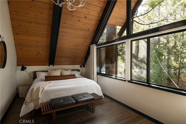 607 Old Toll Rd, Lake Arrowhead, CA 92352 - bedroom with wood ceiling, wood finished floors, and baseboards