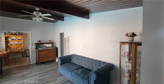 5914 N Rockvale Ave, Azusa, CA 91702 - sitting room featuring a ceiling fan, wood finished floors, and wood ceiling