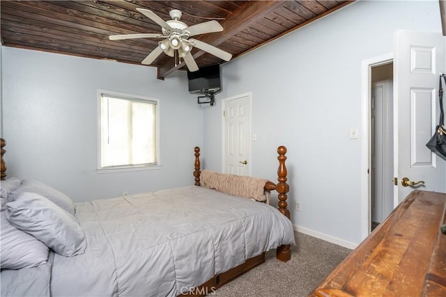 5914 N Rockvale Ave, Azusa, CA 91702 - bedroom featuring a wooden ceiling with exposed beams, carpet floors, and ceiling fan