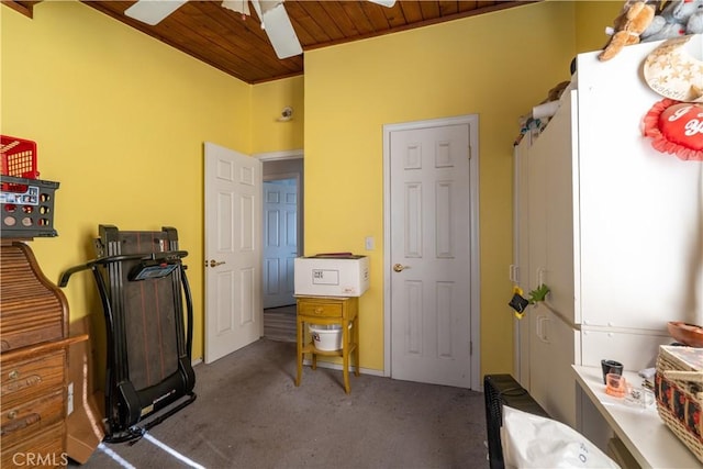 5914 N Rockvale Ave, Azusa, CA 91702 - office featuring wooden ceiling, ceiling fan, and carpet
