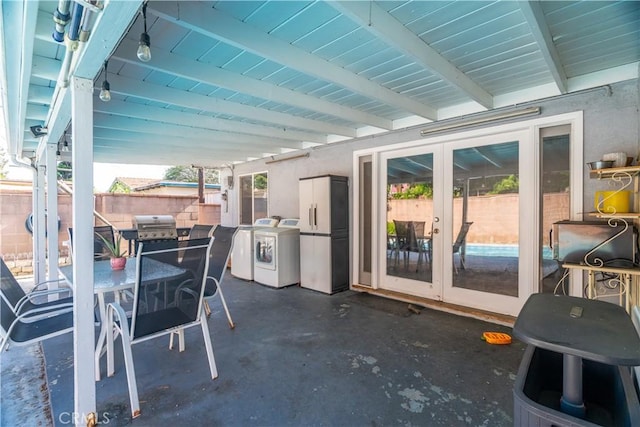 5914 N Rockvale Ave, Azusa, CA 91702 - view of patio / terrace featuring french doors, washing machine and dryer, outdoor dining area, and area for grilling