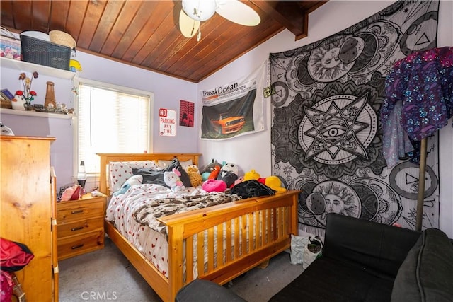 5914 N Rockvale Ave, Azusa, CA 91702 - carpeted bedroom with wooden ceiling and ceiling fan