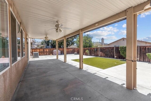 27109 Woodglen Ln, Moreno Valley, CA 92555 - view of patio / terrace featuring ceiling fan and central AC unit