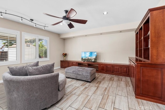 27109 Woodglen Ln, Moreno Valley, CA 92555 - living area featuring a ceiling fan, recessed lighting, and light wood-style floors
