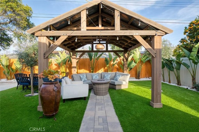 16782 Heritage Ln, Huntington Beach, CA 92647 - view of patio / terrace featuring a gazebo and an outdoor living space with a fire pit