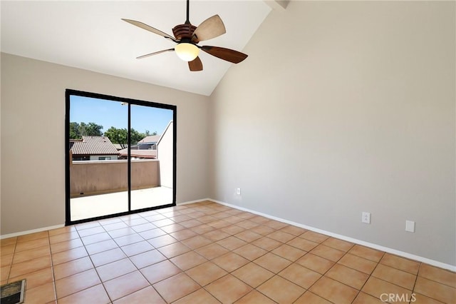 43334 32nd St W Unit 12, Lancaster, CA 93536 - spare room with ceiling fan, baseboards, light tile patterned flooring, and high vaulted ceiling