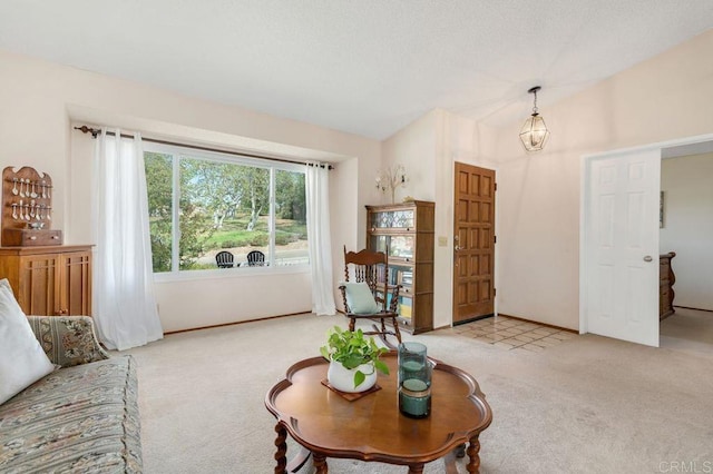 1064 Glen Arbor Dr, Encinitas, CA 92024 - carpeted living room featuring baseboards and lofted ceiling