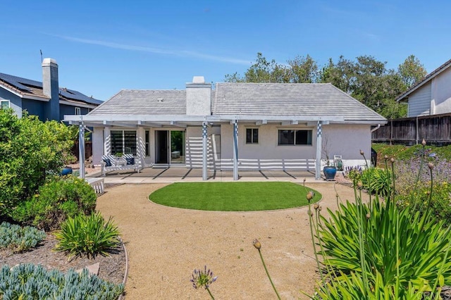 1064 Glen Arbor Dr, Encinitas, CA 92024 - rear view of house with a pergola, stucco siding, a chimney, and a patio
