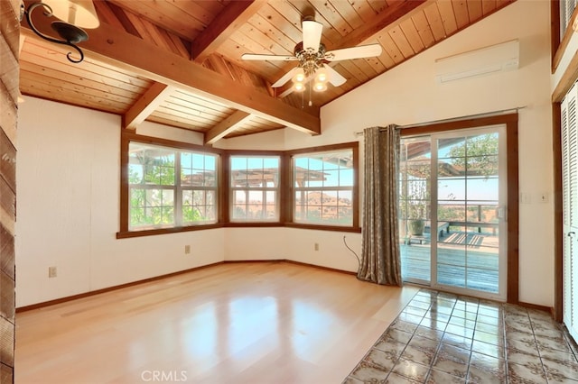 2380 Old Hwy, Catheys Valley, CA 95306 - empty room with wooden ceiling, baseboards, a ceiling fan, and wood finished floors
