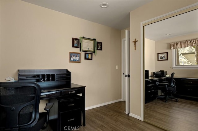 28960 Palisades Dr, Lake Arrowhead, CA 92352 - office area featuring dark wood-style flooring and baseboards
