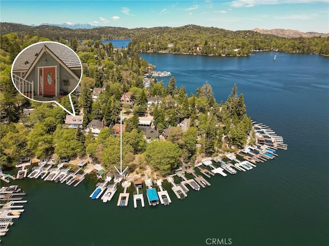 28960 Palisades Dr, Lake Arrowhead, CA 92352 - drone / aerial view of a water and mountain view and a forest