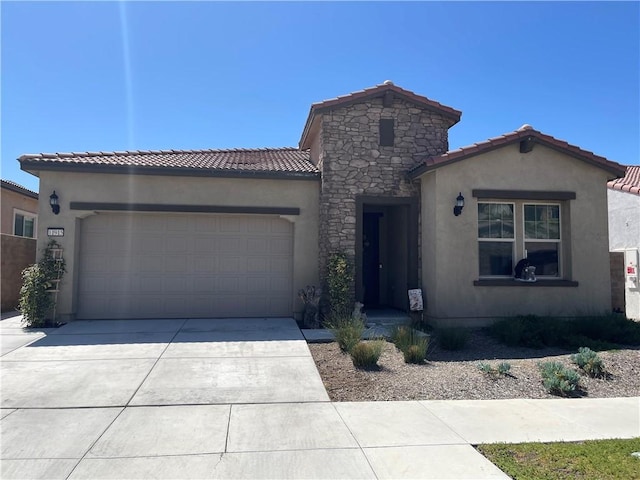 11915 Sagecrest Ct, Corona, CA 92883 - mediterranean / spanish-style home featuring a garage, stucco siding, concrete driveway, and a tile roof