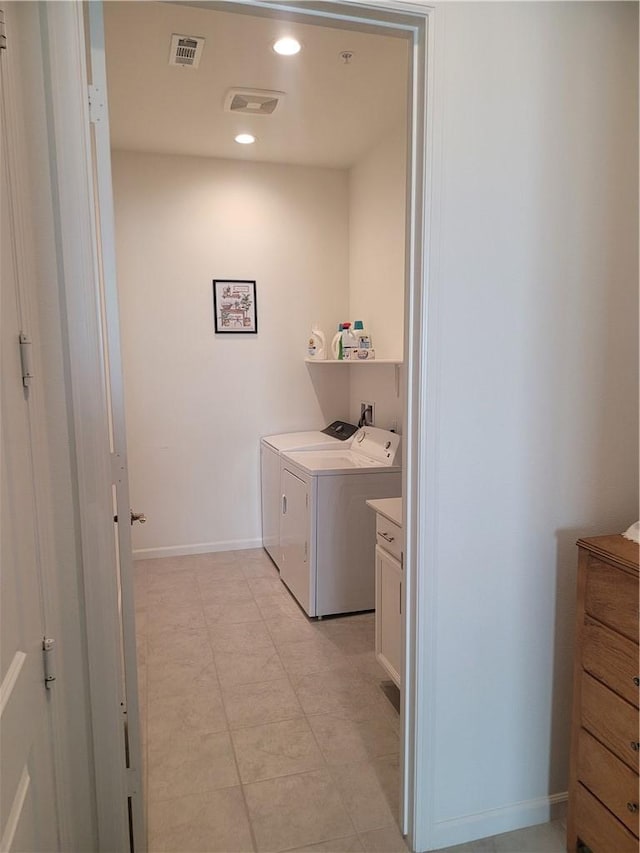 11915 Sagecrest Ct, Corona, CA 92883 - laundry area with baseboards, recessed lighting, cabinet space, and independent washer and dryer