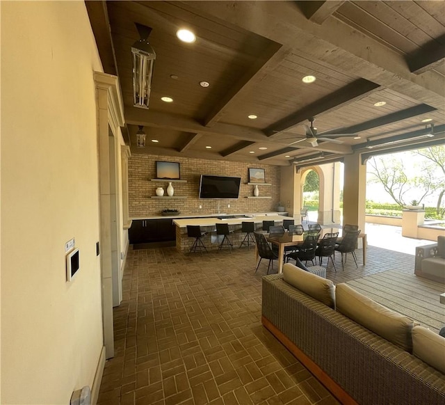 11915 Sagecrest Ct, Corona, CA 92883 - view of patio featuring outdoor dining space, a ceiling fan, and an outdoor hangout area