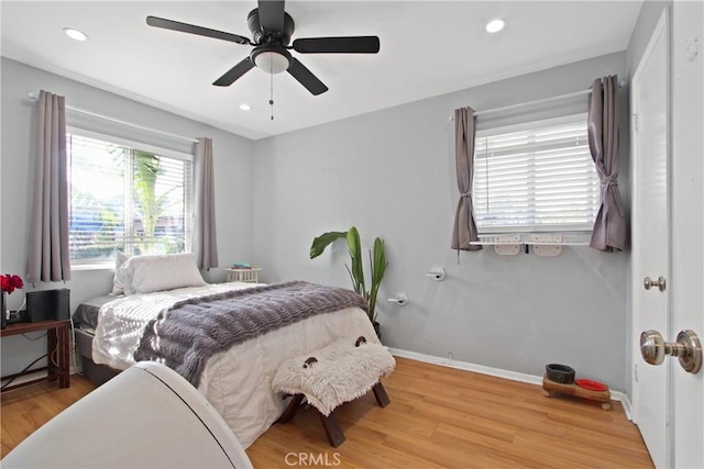 338 W Glencoe St, Compton, CA 90220 - bedroom featuring wood finished floors, recessed lighting, baseboards, and ceiling fan