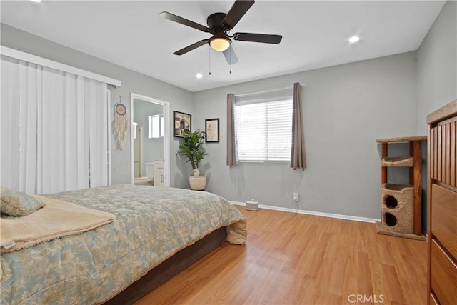 338 W Glencoe St, Compton, CA 90220 - bedroom featuring light wood-type flooring, baseboards, recessed lighting, a ceiling fan, and ensuite bathroom