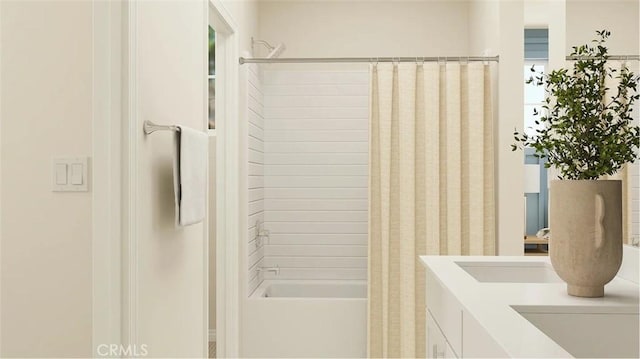 2557 E Hyde Paseo, Ontario, CA 91762 - full bathroom with shower / bathtub combination with curtain and double vanity
