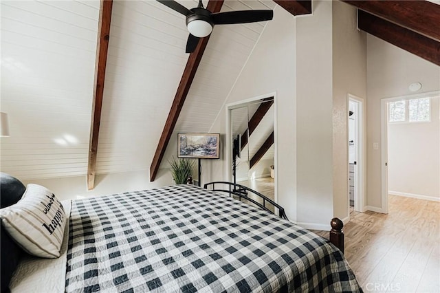 26625 Pinehurst Dr, Lake Arrowhead, CA 92352 - bedroom with wood finished floors, baseboards, and a ceiling fan