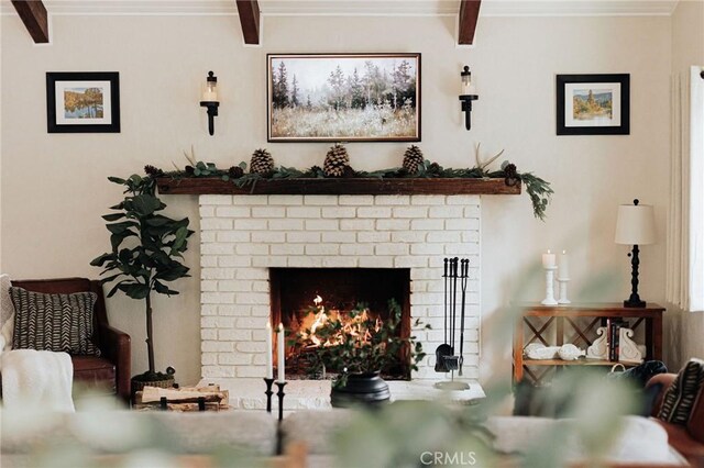26625 Pinehurst Dr, Lake Arrowhead, CA 92352 - detailed view of a brick fireplace and ornamental molding