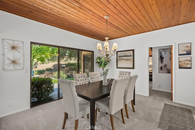 23442 Via Codorniz, Coto De Caza, CA 92679 - dining area featuring light colored carpet, wood ceiling, a chandelier, and baseboards