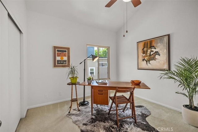 23442 Via Codorniz, Coto De Caza, CA 92679 - office with carpet floors, baseboards, ceiling fan, and vaulted ceiling