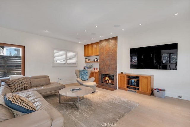 4315 Morro Dr, Woodland Hills, CA 91364 - living room with baseboards, wood finished floors, a fireplace, and recessed lighting