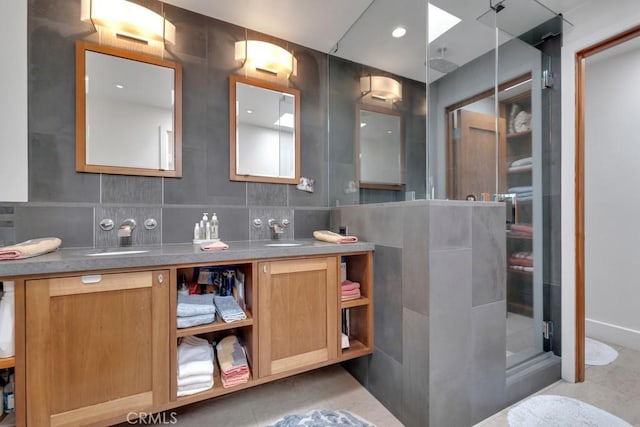 4315 Morro Dr, Woodland Hills, CA 91364 - full bathroom featuring tile patterned floors, double vanity, and a tile shower