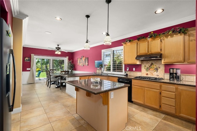 12719 E Rancho Estates Pl, Rancho Cucamonga, CA 91739 - kitchen with stainless steel fridge, a sink, under cabinet range hood, gas stovetop, and dishwasher