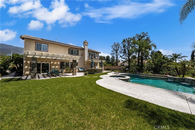 12719 E Rancho Estates Pl, Rancho Cucamonga, CA 91739 - view of pool with a pergola, a patio area, a yard, and a pool with connected hot tub